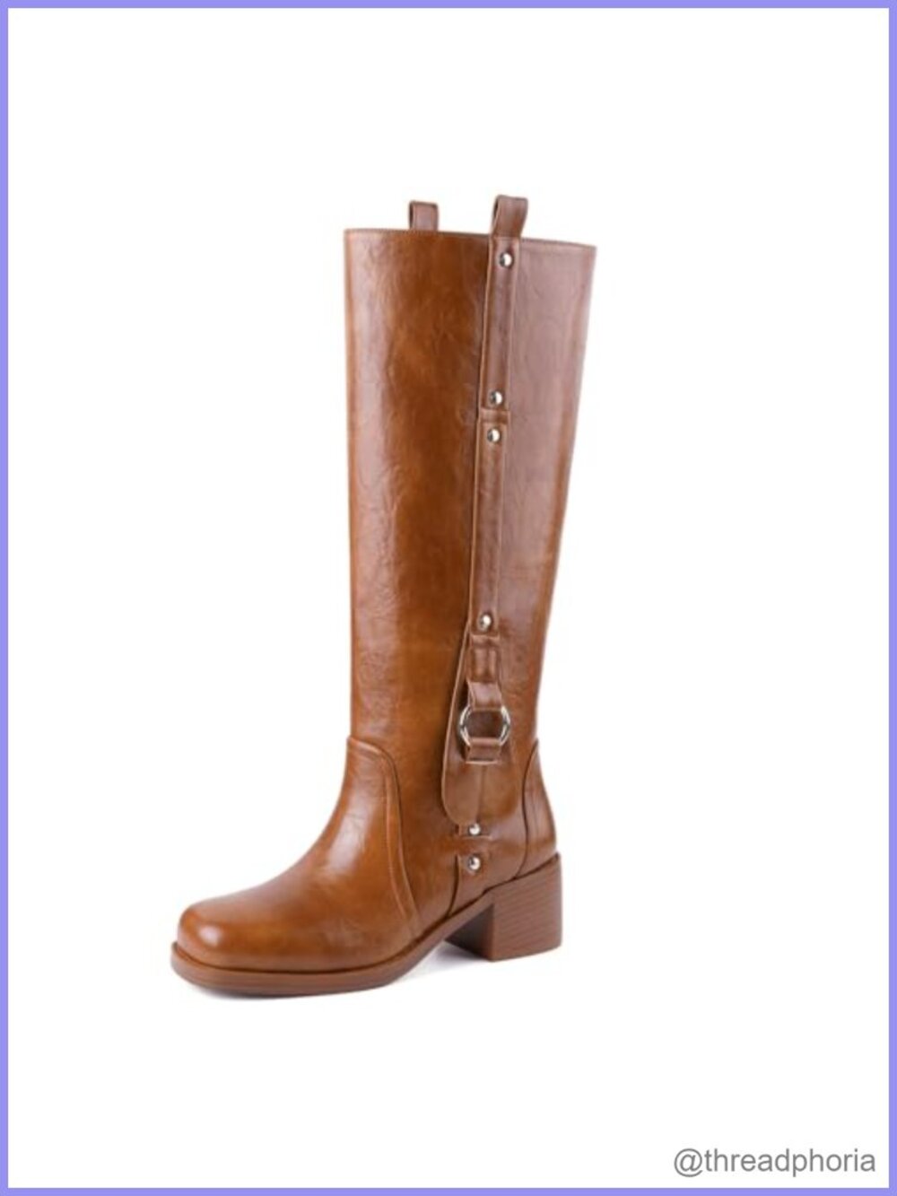 Women's Knee High Boots Square Toe Chunky Block Heel Faux Leather